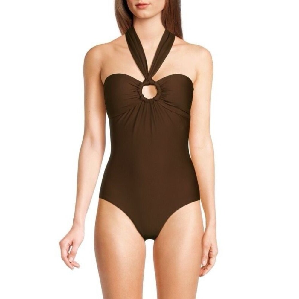 DKNY XS Mocha Brown One Piece Bandeau Halter Swimsuit Women's Extra Small NWT